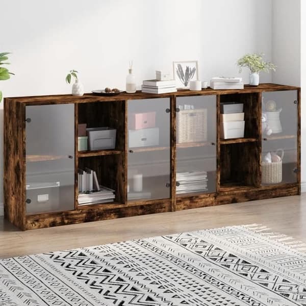 Maison Exclusive - Bibliotek med røgfyldte egetræsdøre 204x37x75 cm