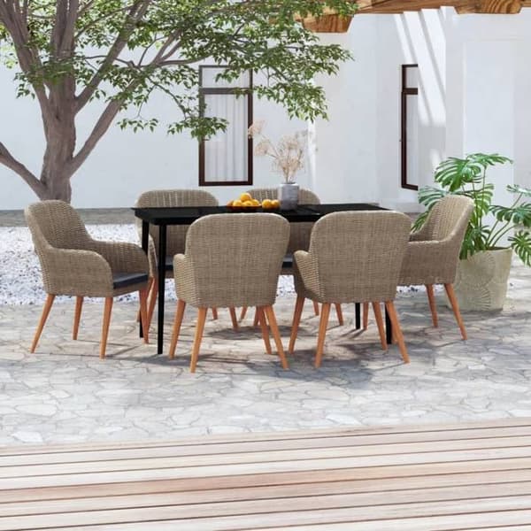 Maison Exclusive - Trädgårdsset med matbord och kuddar 7 delar Brun