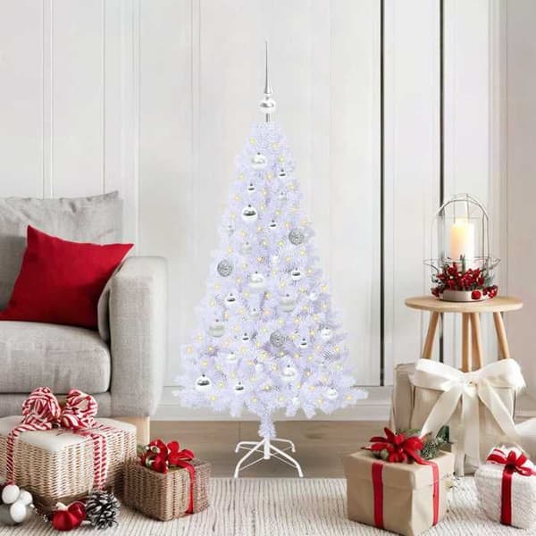 Kunstigt juletræ - EKSKLUSIV HUS - 120 cm - Hvid - PVC & stål - LED USB 8 tilstande Vit