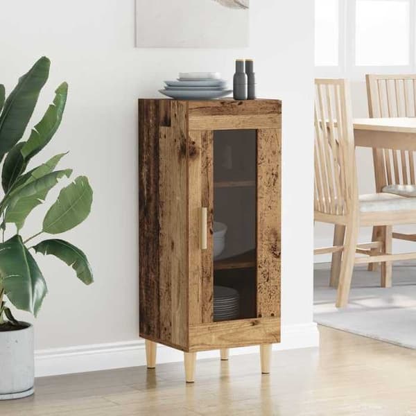 Buffet - EKSKLUSIVT HUS - 34,5x32,5x90 cm - Ingeniørtræ - Glasdøre - Stolpefødder