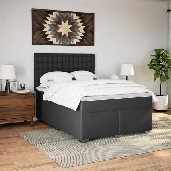 Maison Exclusive - Seng med lamelbund og madras Sort 140x200 cm Simililæder