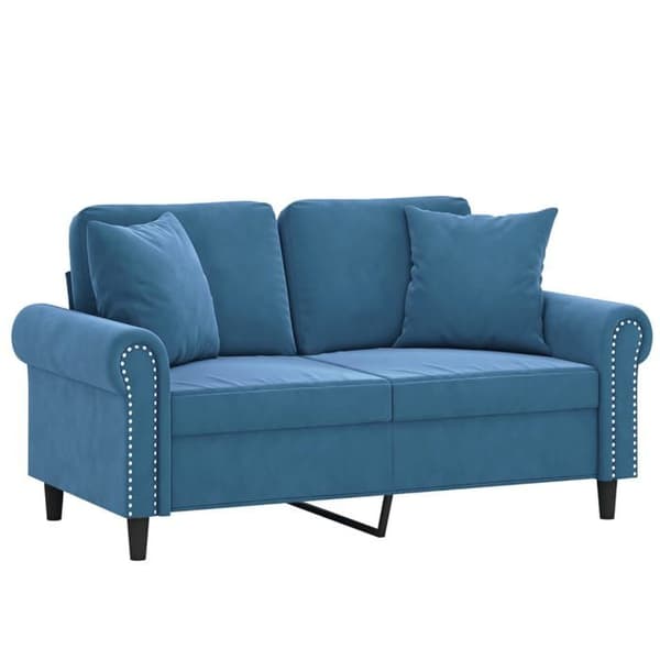 Soffa 2 platser - Maison Exclusive - Blå sammet - Metallram - 2 kuddar ingår Blå