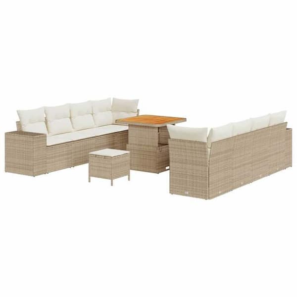Maison Exclusive - Beige ja kerma polyrottinkinen puutarhakalustesetti