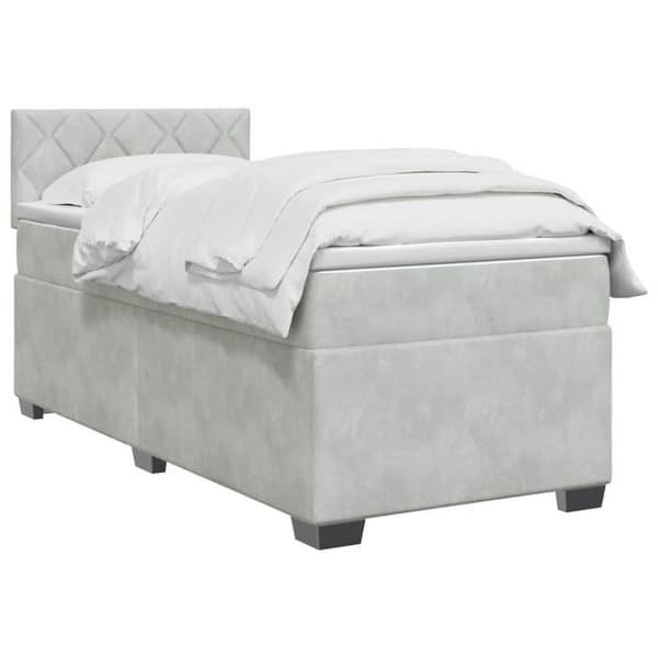Maison Exclusive - Boxspring-sänky vaaleanharmaalla patjalla 90 x 190 cm Sametti Ljusgrått