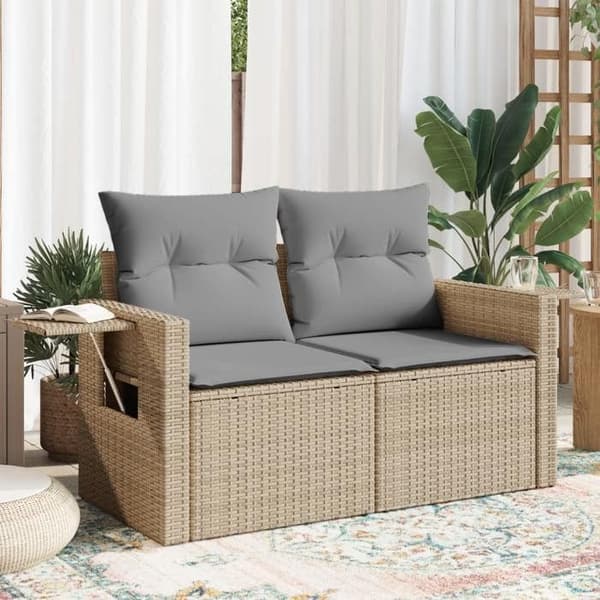 Maison Exclusive - Trädgårdsoffa med kuddar 2 platser beige flätad resin