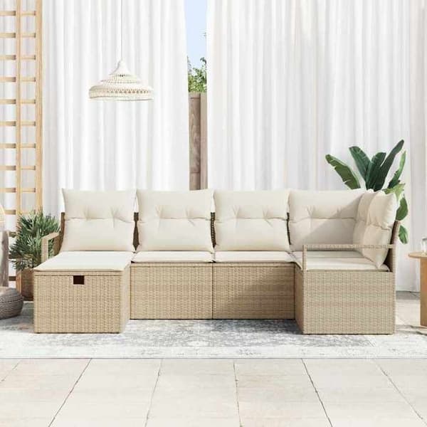 Havemøbel sæt - EKSKLUSIVT HUS - 6 dele - Beige & creme - Modulerbar - Poly rattan/stål Beige och kräm