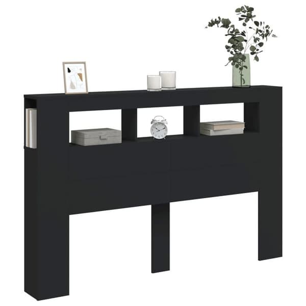 Maison Exclusive - LED-hovedgærde sort 160x18,5x103,5 cm ingeniørtræ