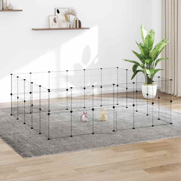 Maison Exclusive - Kæledyrbur med 44 paneler og dør Sort 210x175x70 cm