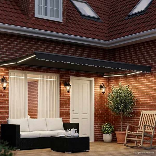 Fällbart tak - EXKLUSIVT HUS - 4 x 2 m - Aluminium - Inbyggda LED - Väder sensor antracit
