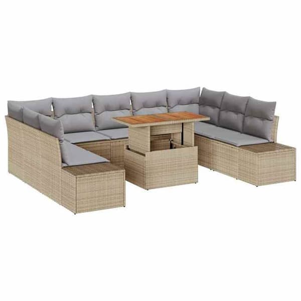 Maison Exclusive - 10-delars trädgårdsoff-set Beige Polyrotting
