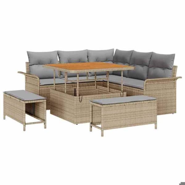 Maison Exclusive - 8 osan beige polyrottinkinen puutarhakalustesetti