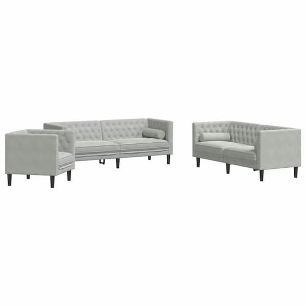 Maison Exclusive - Soffa 3 delar Ljusgrå Sammet