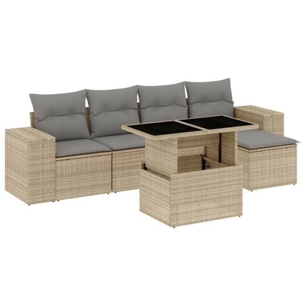Maison Exclusive - Puutarhakalusteet tyynyillä 6 kpl beige punottu muovi beige