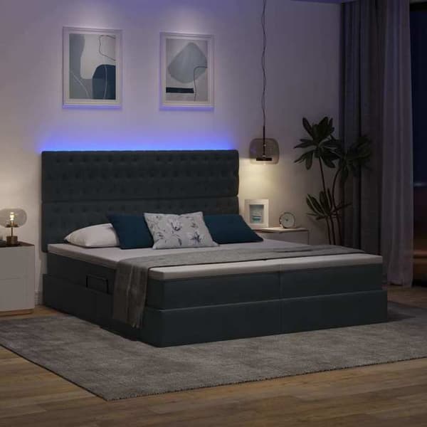 Maison Exclusive - LED opbevaringsseng med madras Mørkegrå 200 x 200 cm Mörkgrå