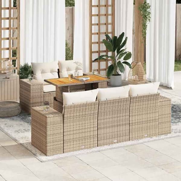 Havemøbler - EKSKLUSIV HUS - 6 stk - Beige - Vævet plast (poly rattan) - Opbevaring under sædet beige