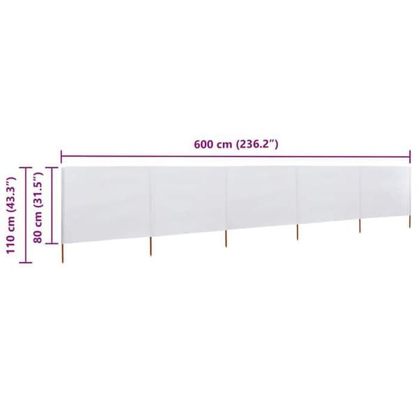 Maison Exclusive - Skärm 5 paneler Tyg 600 x 80 cm Vit sand