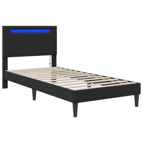 Sengestel - EKSKLUSIV HUS - 80 x 200 cm - Sort kunstlæder - Multifarvet LED USB - Inkluderet lamelbund Svart