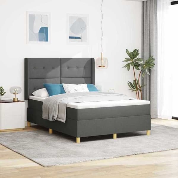 Sengestel med madras - EKSKLUSIV HUS - 140 x 200 cm - Grå - Indbyggede LED-striber - Justerbar hovedgærde Grå