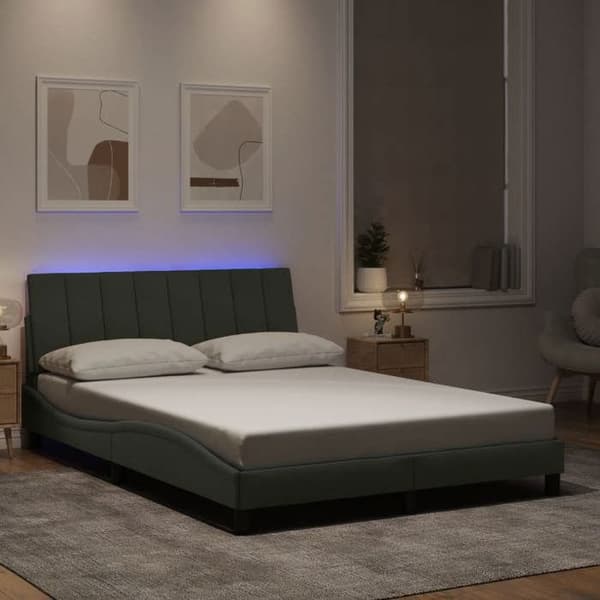 Sengestel - EKSKLUSIV HUS - Hanko - 120x200 cm - Lys grå velour - Indbygget LED ljusgrått