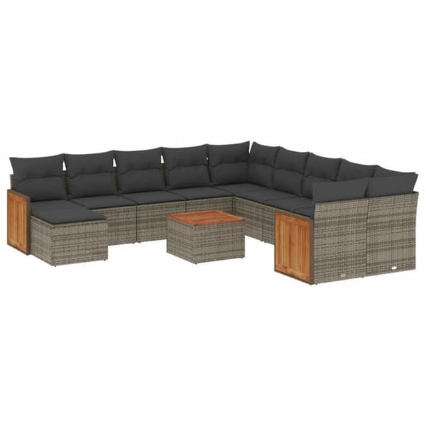 Maison Exclusive - Trädgårdsmöbler med kuddar 12 delar grå flätad resin