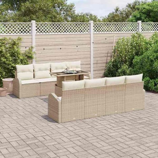Maison Exclusive - 9-delars trädgårdsoff-set i beige polyrotting