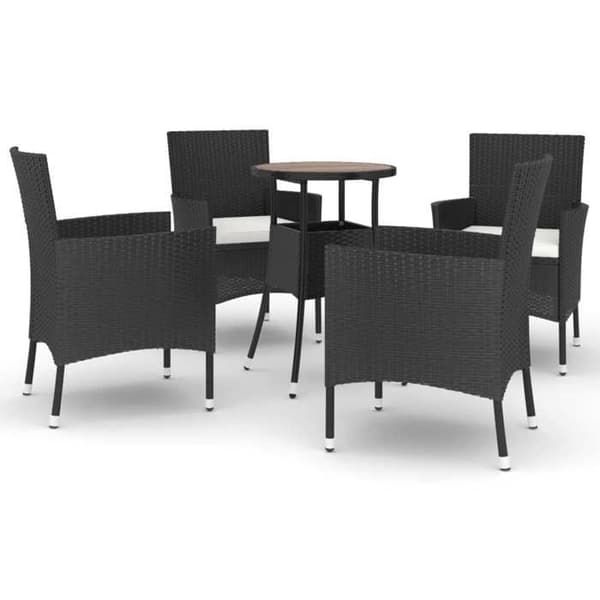 Maison Exclusive - Havebistro sæt 5 dele med sorte puder i poly rattan Svart
