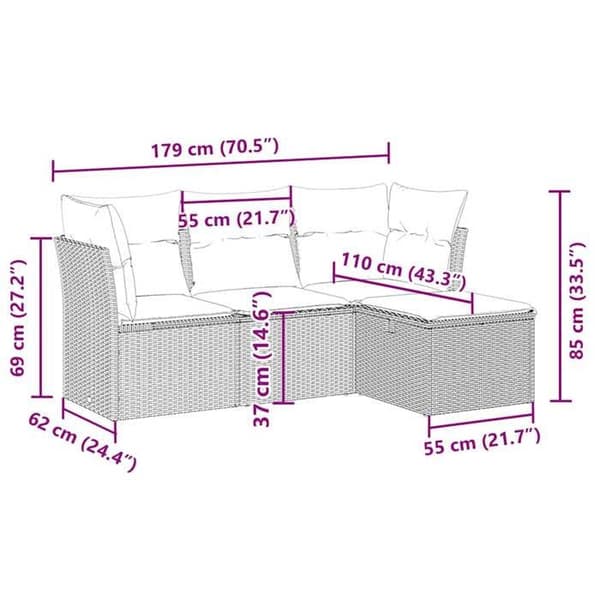 Maison Exclusive - Trädgårdsmöbler 4 delar med ljusgrå kuddar i flätad resin ljusgrått