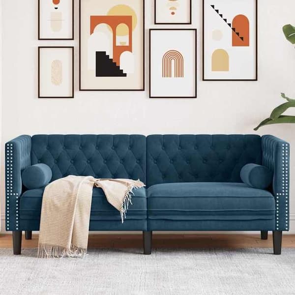 Maison Exclusive - Chesterfield sofa med puder til 2 personer i blå velour