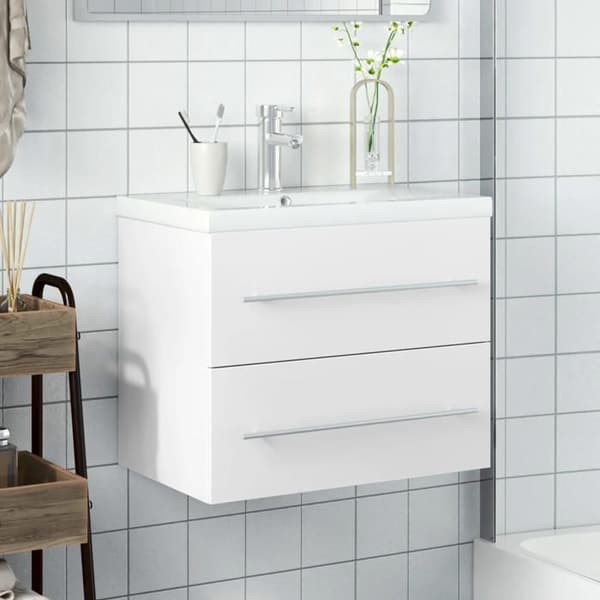 Maison Exclusive - Badrumsskåp med integrerad vit handfat Vit