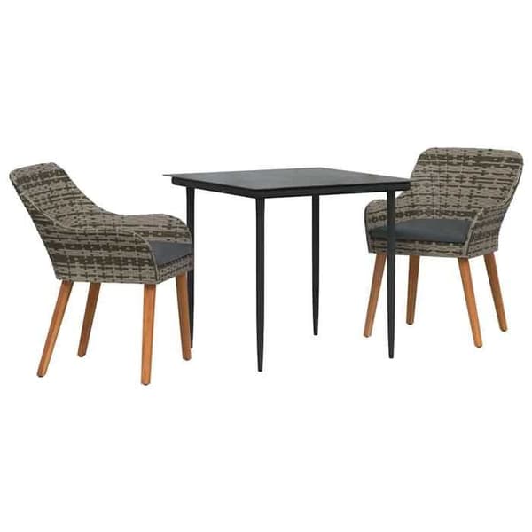 Trädgårdsmöbler - EXKLUSIVT HUS - 3 delar - Grå - Poly rattan - Bord i härdat glas Grå