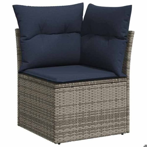 Modulær have-sofa - EKSKLUSIV HUS - Sæt 9 stk - Grå - Vævet PE-rattan - Tempereret glasplade Grå (grå kuddar)