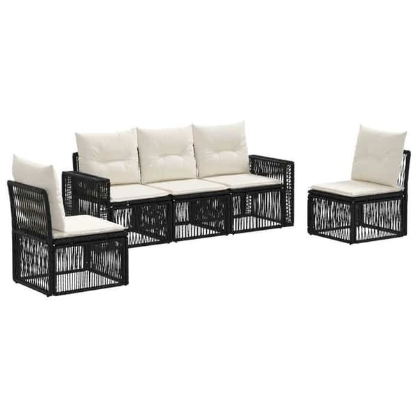 Maison Exclusive - Sæt af 5 pc. have-sofa i sort og creme polyrotin