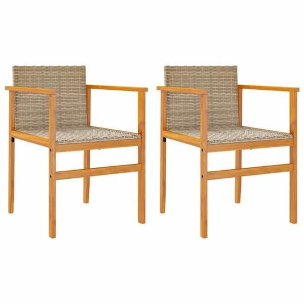 Maison Exclusive - Trädgårdsstolar med kuddar, set om 2, beige, flätad plast och trä beige