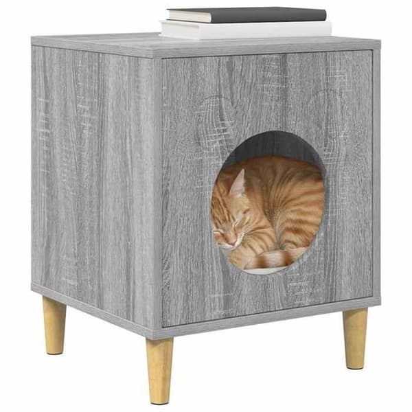 Kattemiljø - EKSKLUSIVT HUS - Sonoma grå - Rektangulær - Ingeniørtræ - 42,5 x 40 x 53 cm Sonoma grå