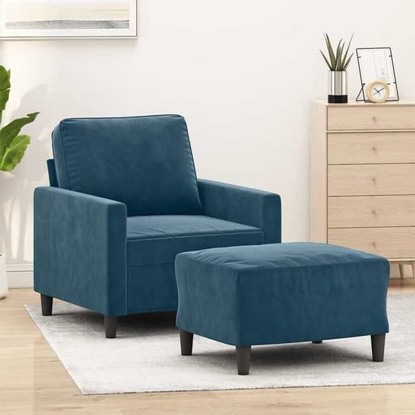Maison Exclusive - Fåtölj med fotpall Blå 60 cm Sammet Blå