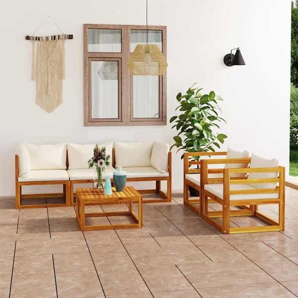 Maison Exclusive - Havegruppe 6 stk med puder Creme Solid akacietræ Grädde