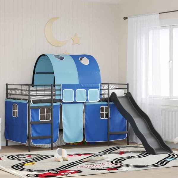 Sengestel - EKSKLUSIV HUS - Loft seng bue - Holdbart stål - Netgardiner - Sikker rutsjebane Svart och blått