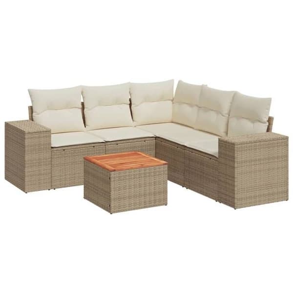 Maison Exclusive - Trädgårdsmöbler med kuddar 6 delar beige flätad resin