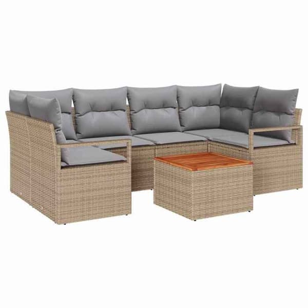 Maison Exclusive - 7-delars trädgårdsoff-set i beige polyrotting beige