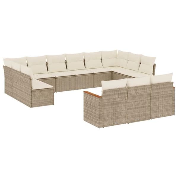 Maison Exclusive - Trädgårdsmöbler med kuddar 13 delar beige flätad resin