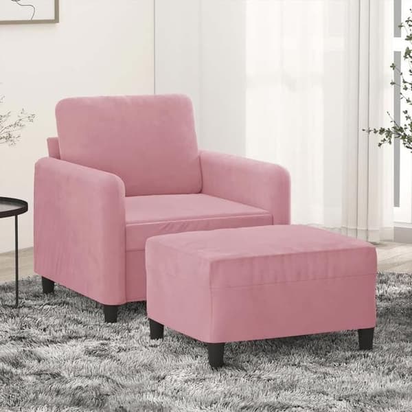 Fåtölj - EXKLUSIV HEM - Med fotstöd - Rosa - 100% polyester sammet - 60 cm Ros