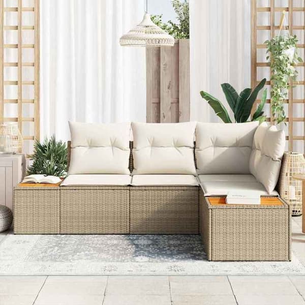 Maison Exclusive - 5 osan beige polyrottinkinen puutarhakalustesetti beige