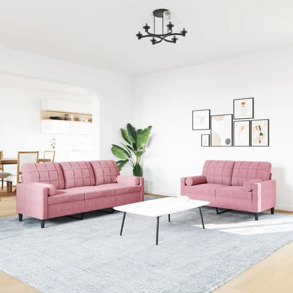 Maison Exclusive - Set med 2 soffor och kuddar och rullkuddar i rosa sammet Ros