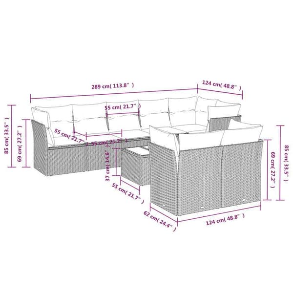 Maison Exclusive - Trädgårdsmöbler 9 delar med grå kuddar i flätad resin