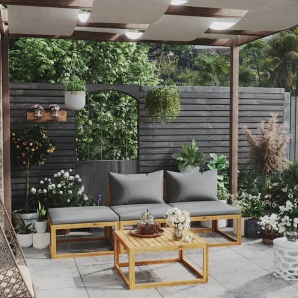 Havemøbelsæt - Hus - 4 dele - Massivt akacietræ - Komfortabel - Modulerbar Grå