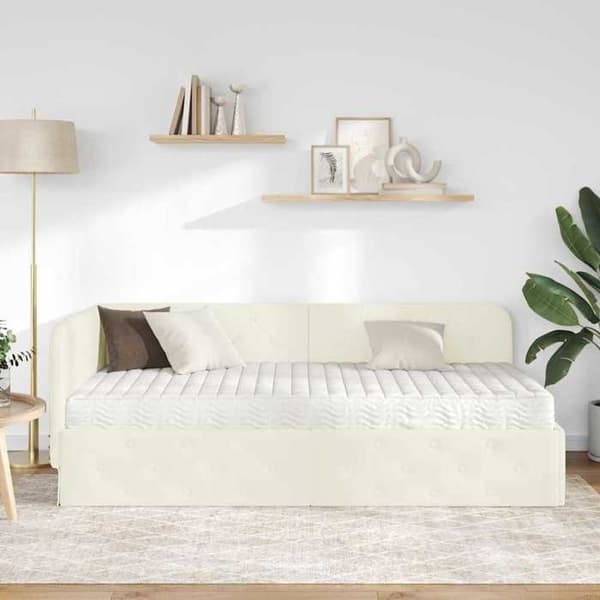 Maison Exclusive - Hörnsängram Creme 90 x 190 cm Sammet