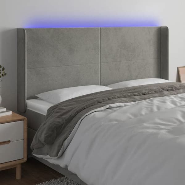Maison Exclusive - LED Hovedgærde Lys Grå 203x16x118/128 cm Velour ljusgrått