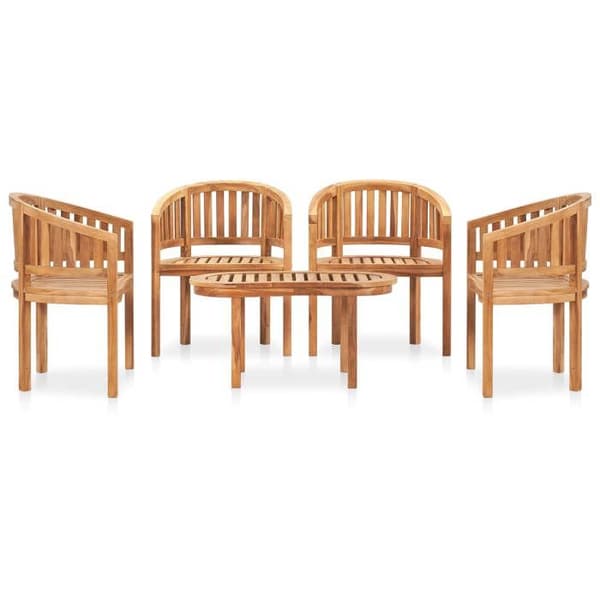 Maison Exclusive - Trädgårdsmöbler 5 delar i bananform av solid teak