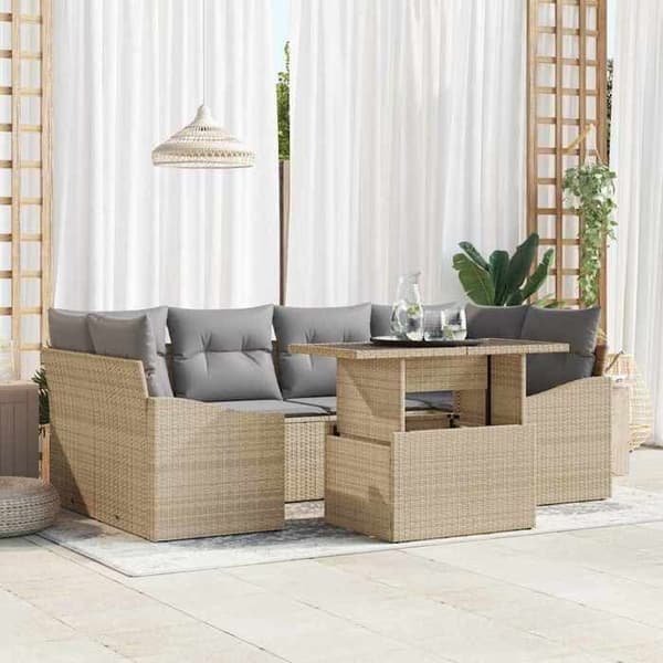 Maison Exclusive - 7 osan puutarhakalustesarja, vaaleanbeige ja vaaleanharmaa polyrottinki