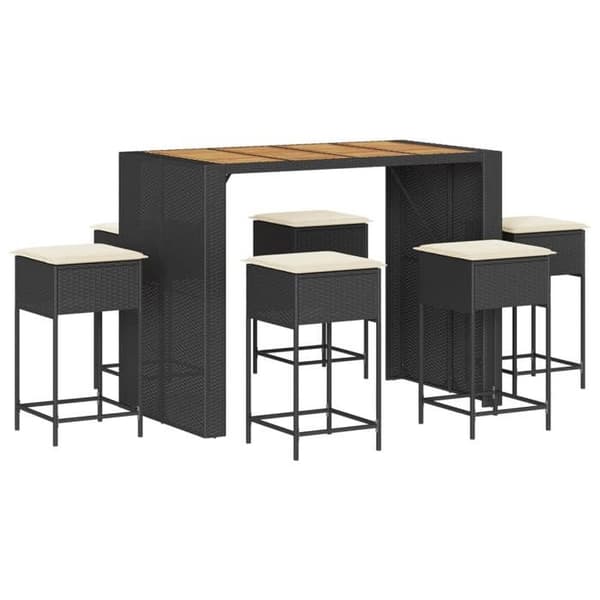 Maison Exclusive - Havebar sæt 7 dele med sorte polyrattan puder Svart